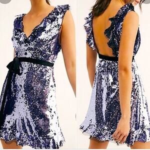 NWT Free People Siren Sequin Party Mini Dress Black/Purple size 6 Glams Coquette
